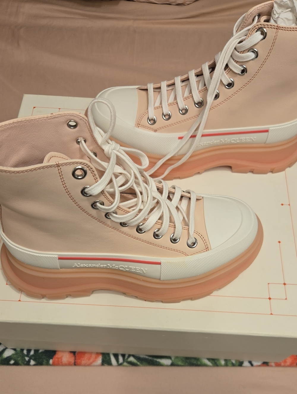 Alexander McQueen Blush Pink Lace-Up Platform High-Top Boots